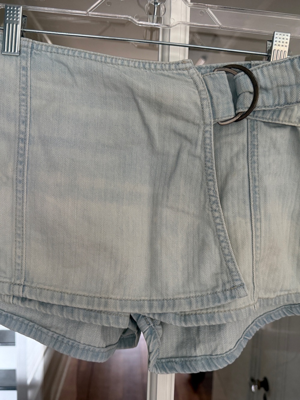 Free People Light Blue Denim Mini Skort with D-Ring Belt